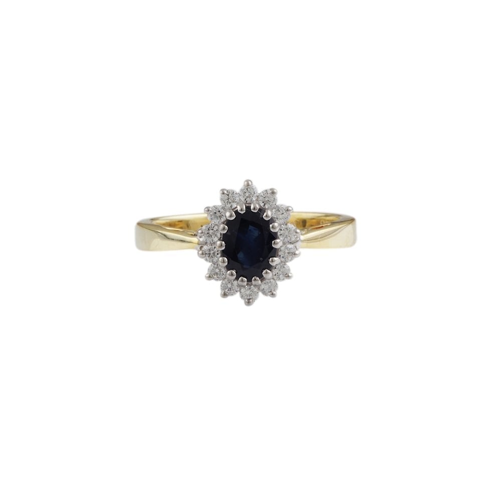 yellow and white gold Sapphire and Diamond cluster ring