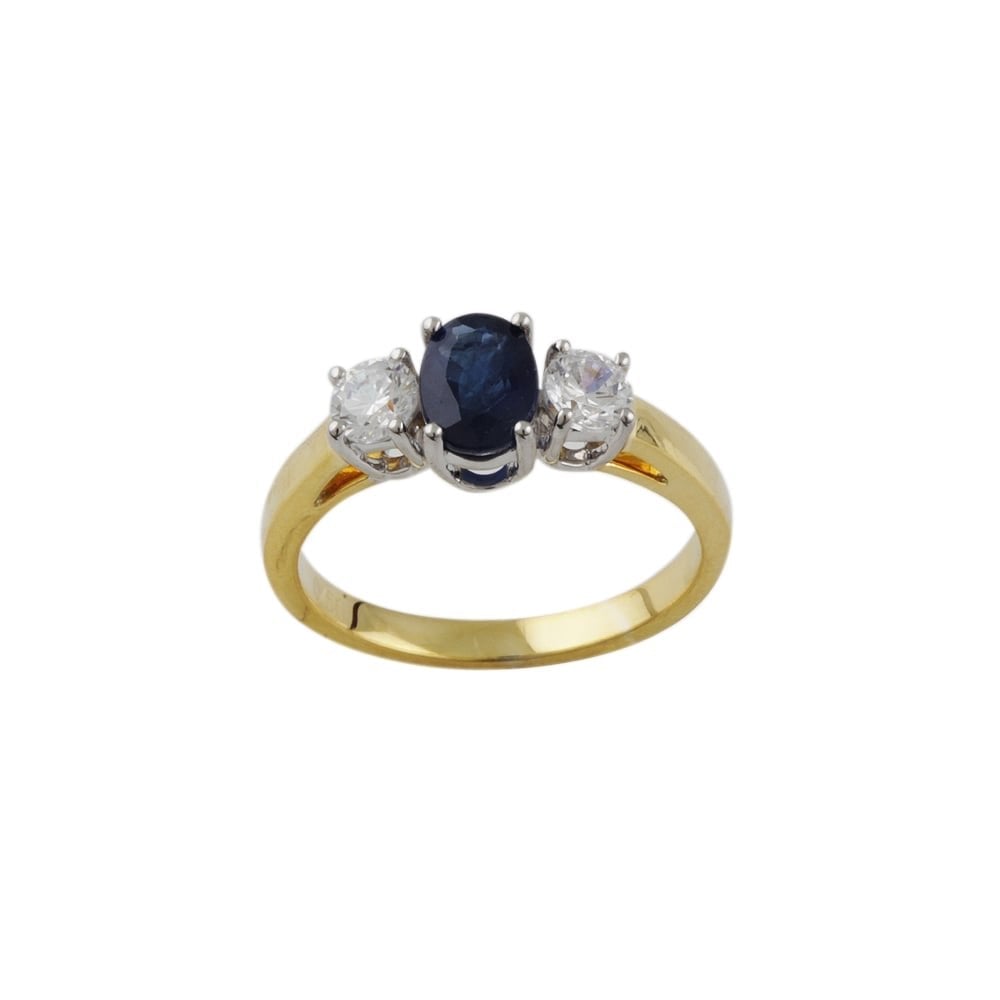 yellow and white gold Sapphire and Diamond Three stone Ring