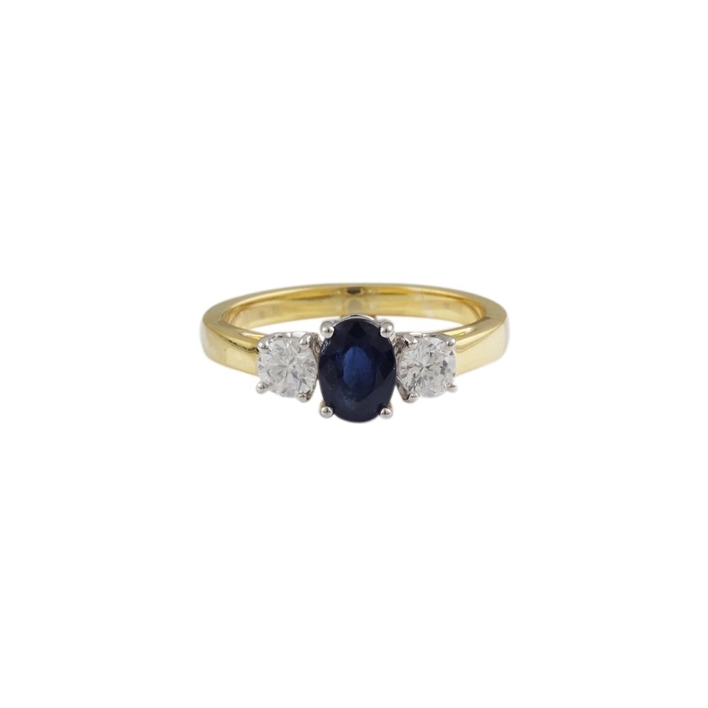 yellow and white gold Sapphire and Diamond Three stone Ring