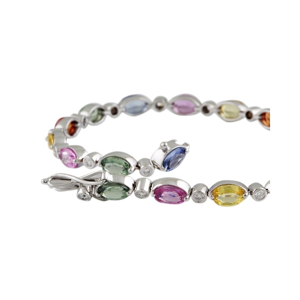 9ct White Gold Multi-Coloured Sapphire 9.94ct And Diamond 0.45ct Fancy Bracelet