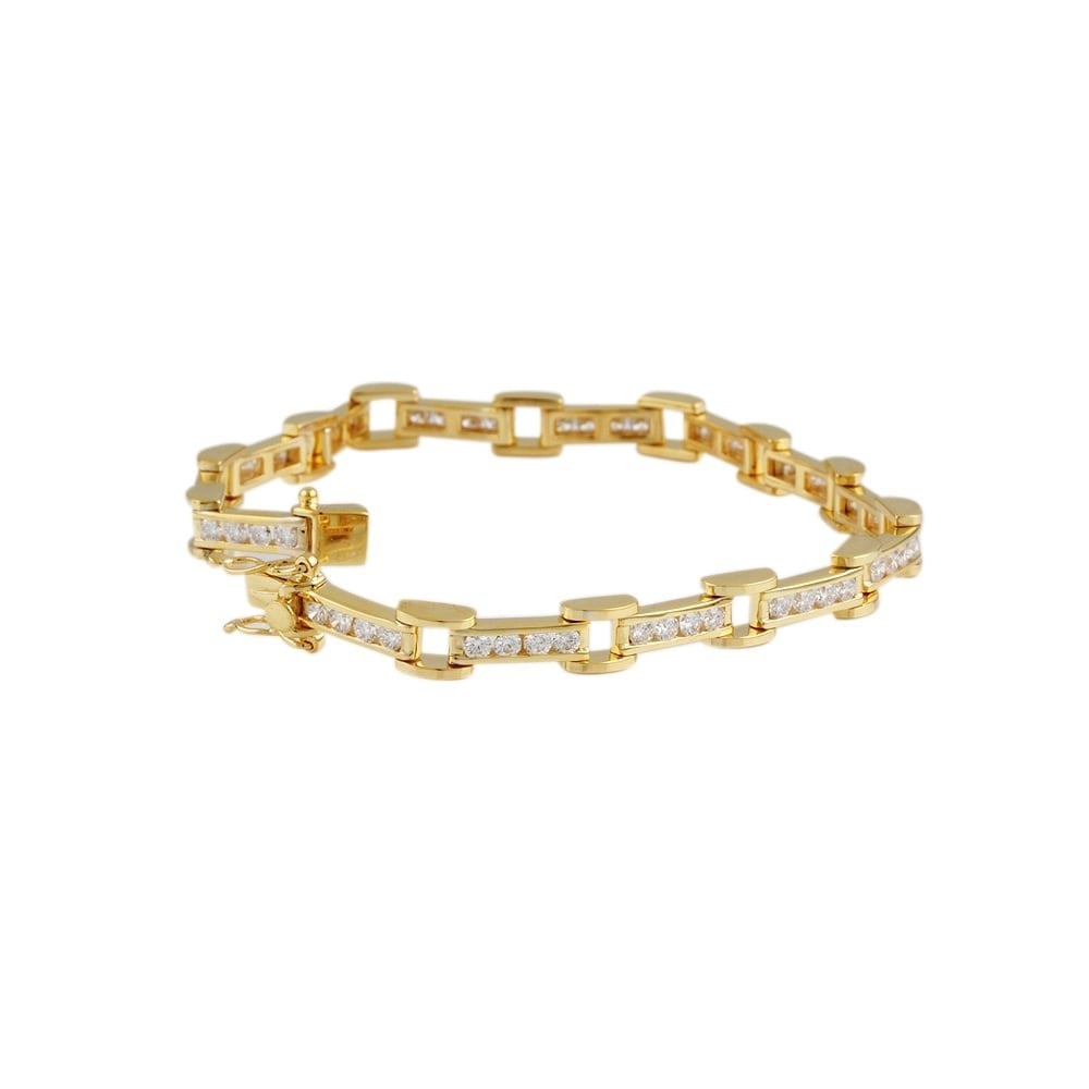 9ct Yellow Gold Open Square Link Diamond Bracelet 2.11ct