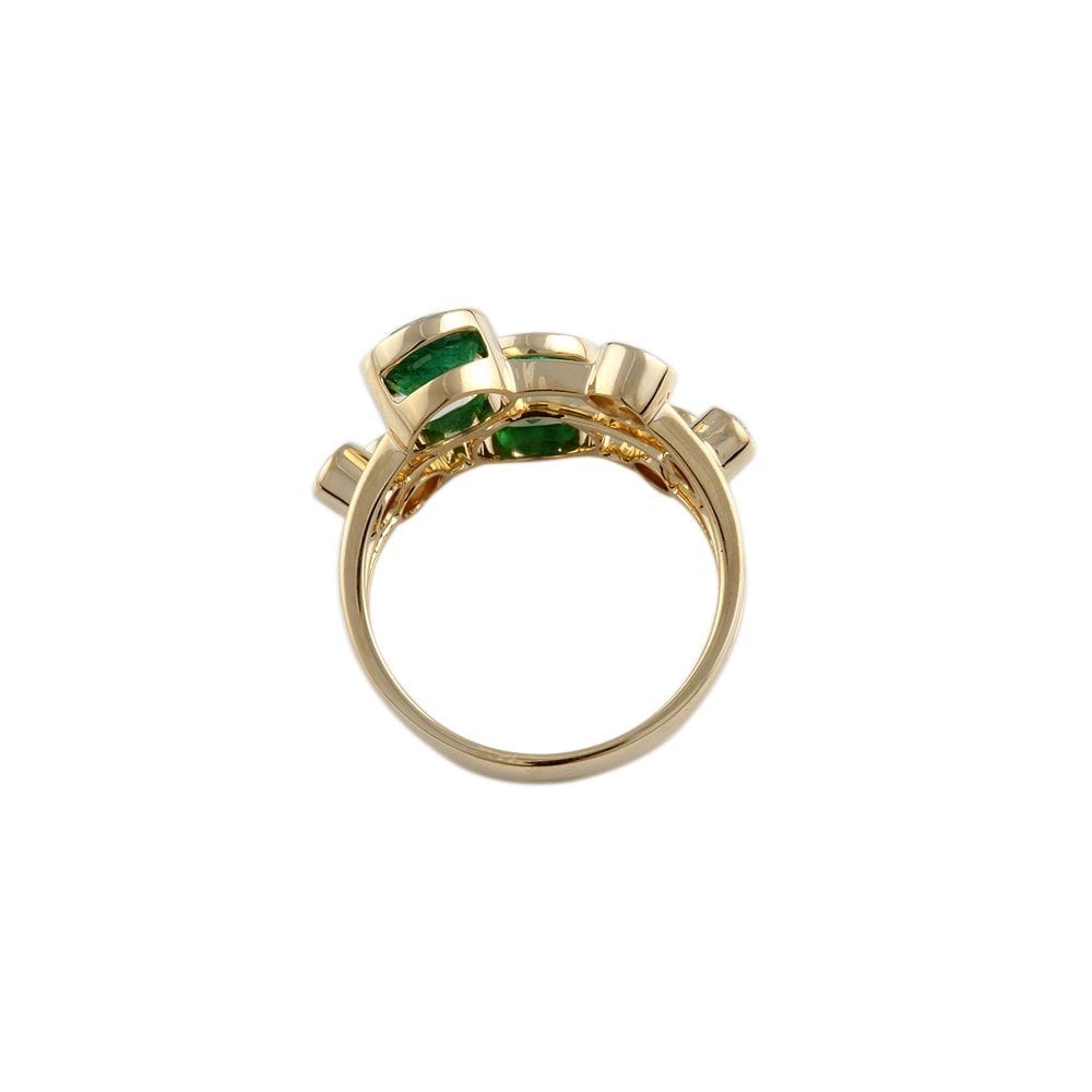 Yellow Gold 0.70ct Round Diamond and 2.62ct Round Emerald set Bubble Ring