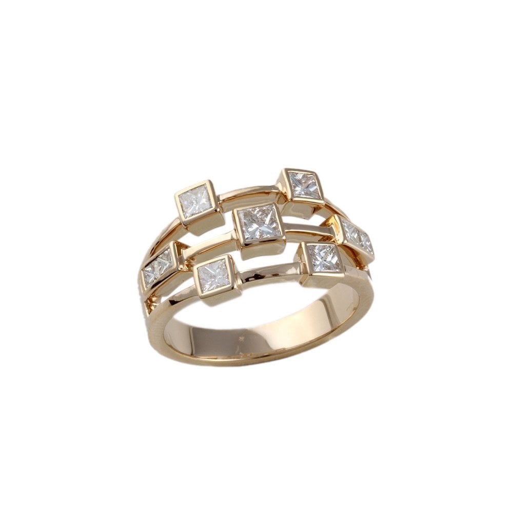 Yellow Gold Nine Stone 0.81ct Princess Cut Diamond Bubble Ring