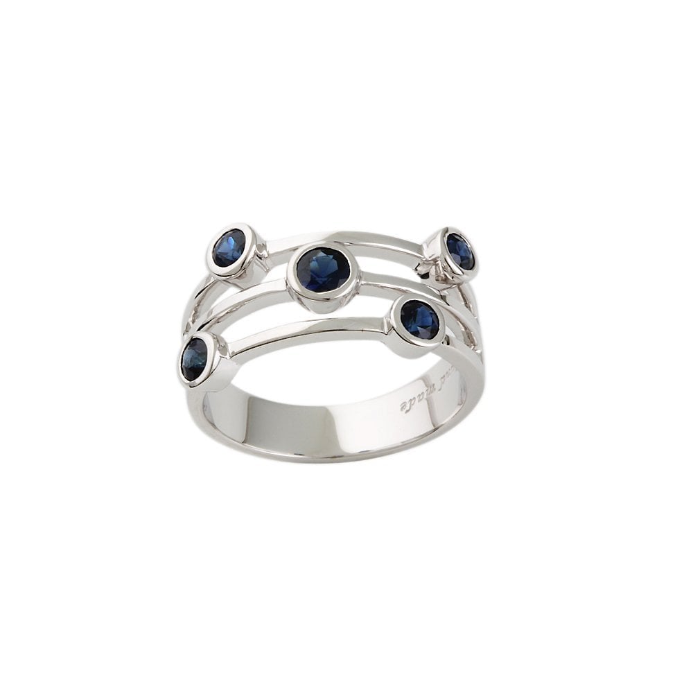 White Gold Five Stone 1.04ct Round Blue Sapphire Studded Bubble Ring