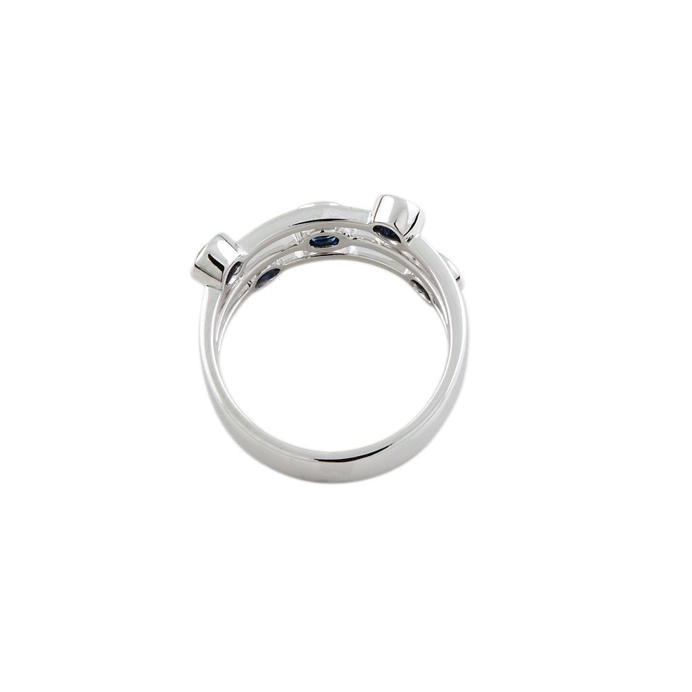 White Gold Five Stone 1.04ct Round Blue Sapphire Studded Bubble Ring