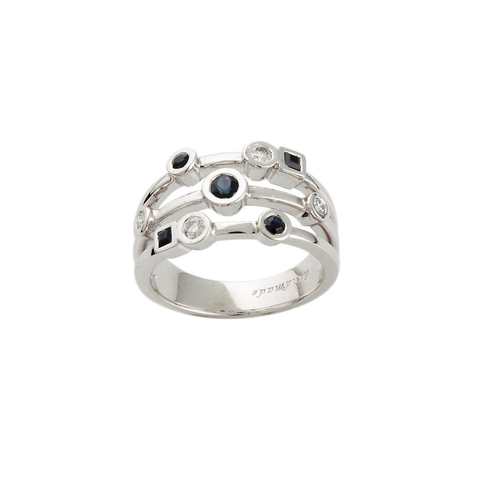 White Gold 0.19ct Round Diamond and 0.43ct Multiple Shaped Blue Sapphire Set Bubble Ring
