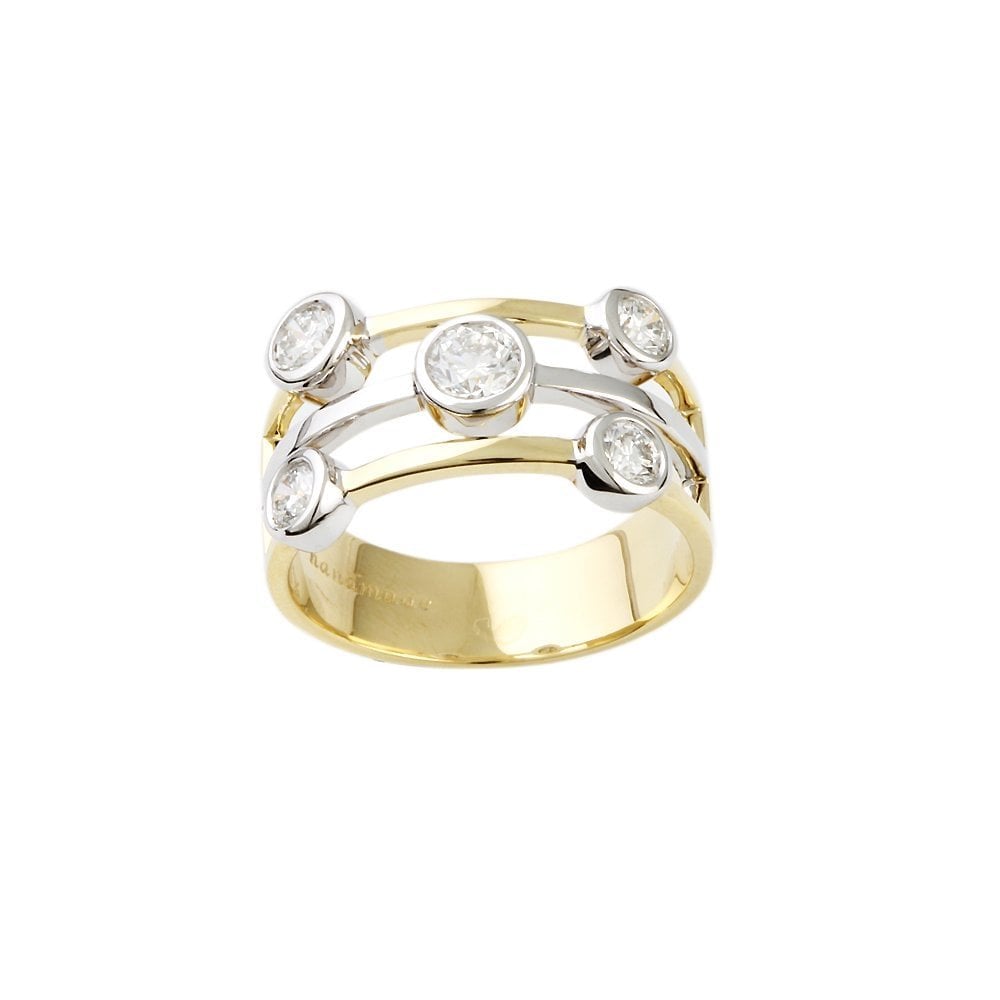 Yellow and White Gold Five Stone 0.82ct Round Brilliant Cut Diamond Set Bubble Ring