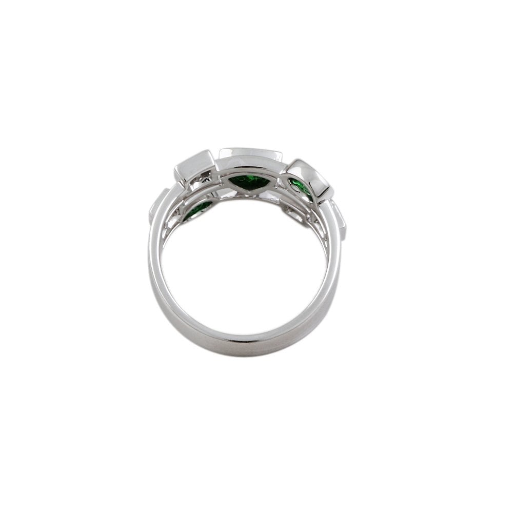 White Gold Seven Stone 0.40ct Princess Cut Diamond and 0.85ct Multiple Shaped Tsavorite Set Bubble Ring