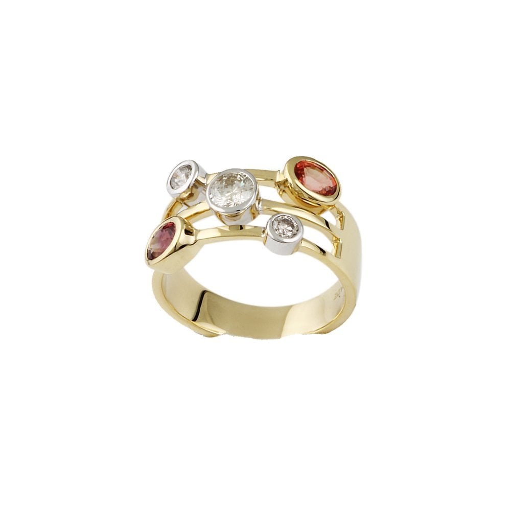 Yellow and  White Gold Five Stone 0.52ct Round Brilliant Cut Diamond and 0.92ct Oval Sapphire Bubble Ring
