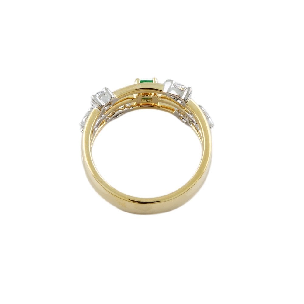 Yellow and White Gold Seven Stone 0.43ct Multi Shaped Diamond and 0.16ct Square Emerald Bubble Ring