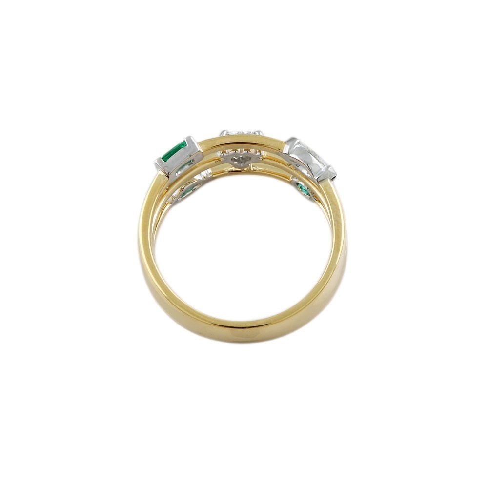 Yellow and White Gold Five Stone 0.30ct Multi Shaped Diamond and 0.23ct Emerald Bubble Ring