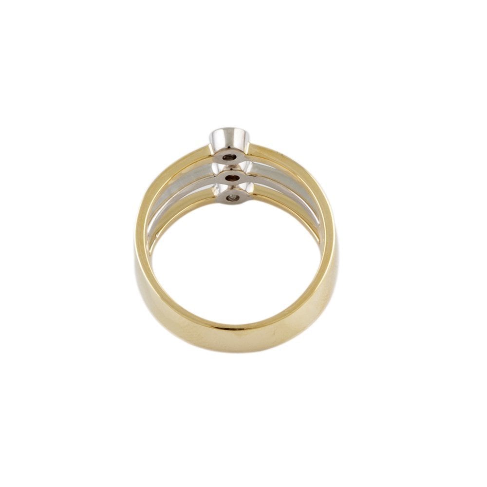 Yellow and White Gold Three Stone 0.29ct Round Brilliant Cut Diamond Bubble Ring