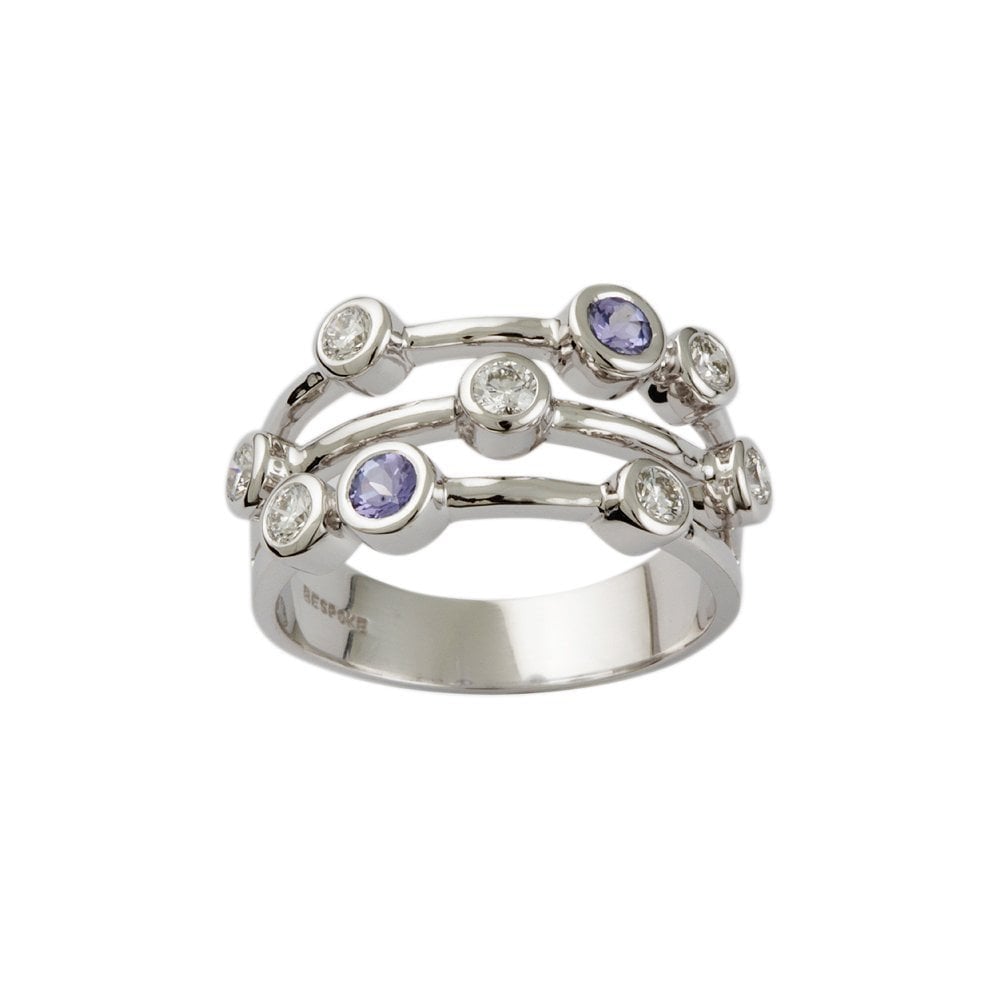 White Gold 0.26ct Round Brilliant Cut Diamond and 0.26ct Round Tanzanite Set Bubble Ring