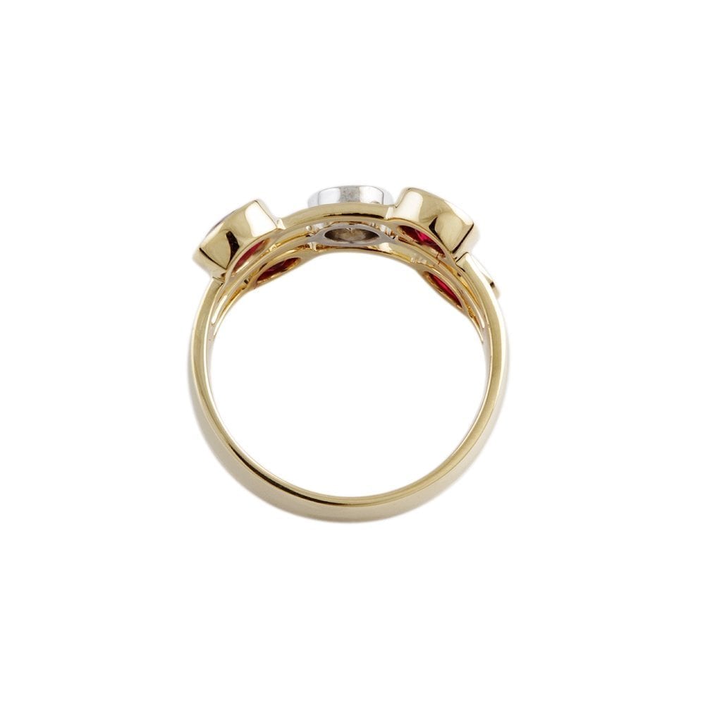 Yellow and White Gold 0.37ct Round Brilliant Cut Diamond and 1.84ct Oval Ruby Set Bubble Ring