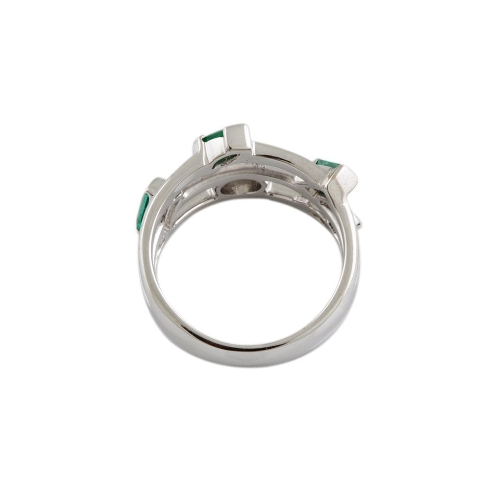 White Gold 0.35ct Round Cut Diamond and 0.40ct Multiple Shaped Emerald Bubble Ring