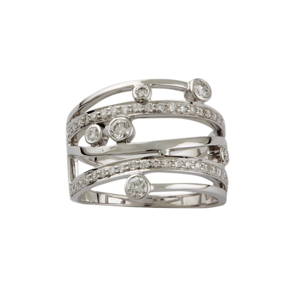 White Gold Round Cut Diamond Studded Bubble Ring 0.65ct