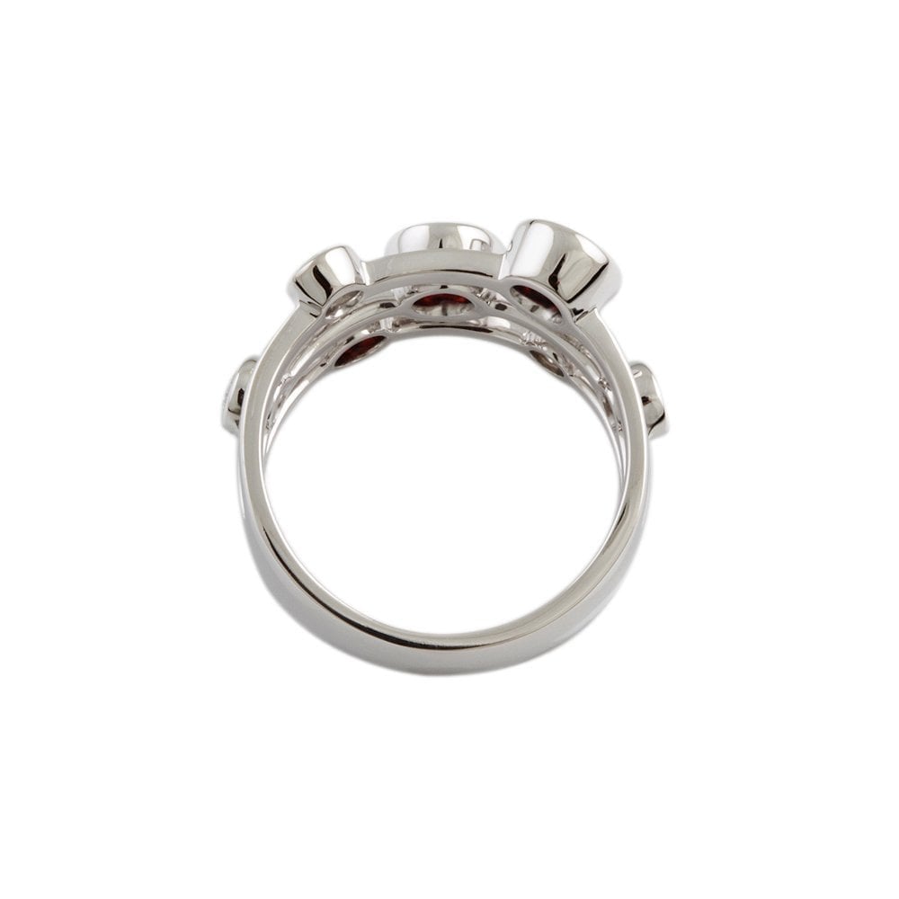 White Gold Seven Stone 0.41ct Round Brilliant Cut Diamond and 1.61ct Garnet Set Bubble Ring