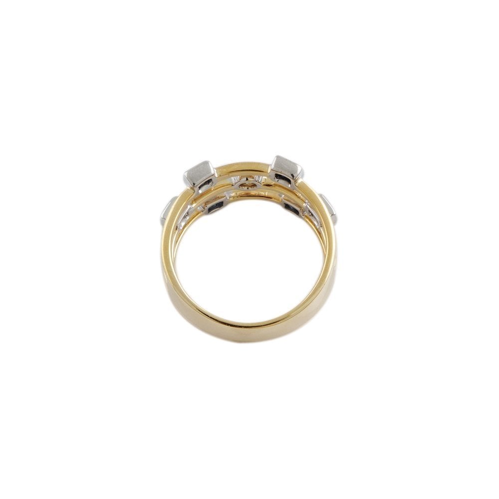 Yellow and White Gold Seven Stone 0.11ct Round Brilliant Cut Diamond and 0.65ct Square Blue Sapphire Bubble Ring