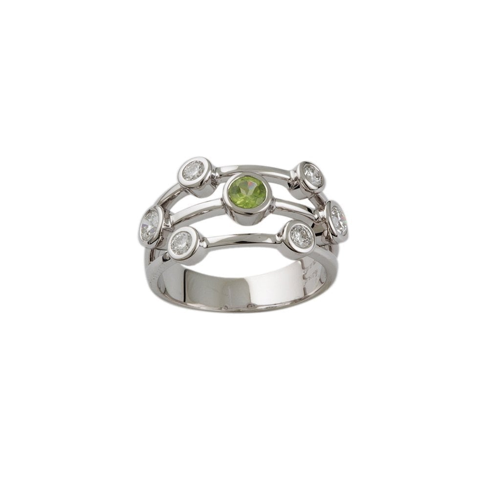 White Gold Seven Stone 0.71ct Round Brilliant Cut Diamond and 0.29ct Round Peridot Bubble Ring