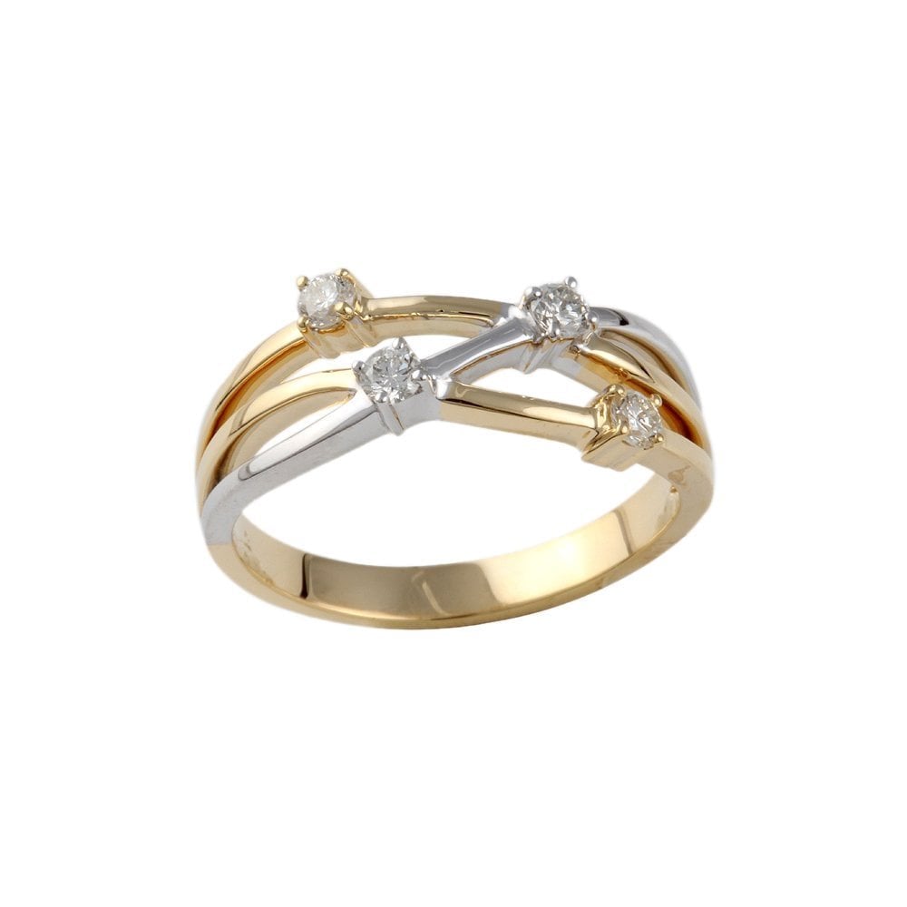 Yellow and White Gold Four Stone 0.29ct Round Brilliant Cut Diamond Bubble Ring