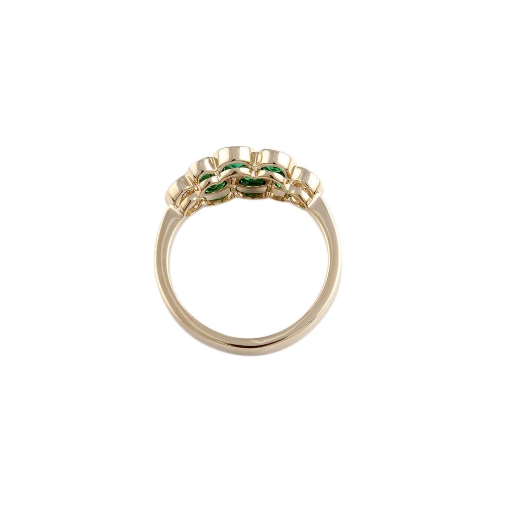 Yellow Gold Eight Stone 0.16ct Round Brilliant Diamond and 0.66ct Round Emerald Set Bubble Ring