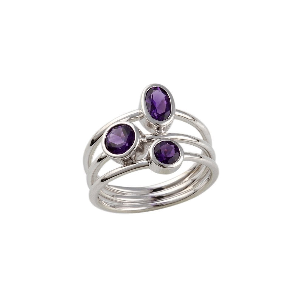 White Gold Multiple shaped Three Stone 1.04ct Amethyst Bubble Ring