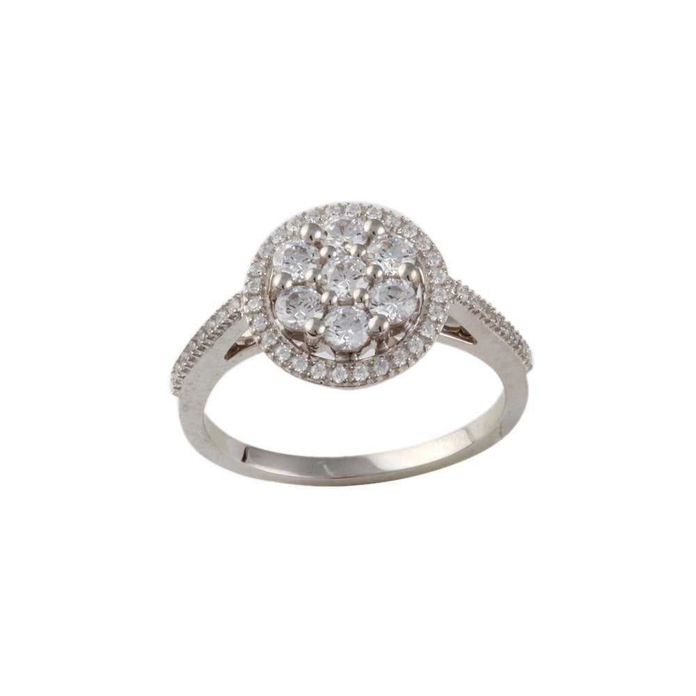White Gold 0.77ct Micro Set Round Brilliant Diamond Cluster Wed Fit Style Ring