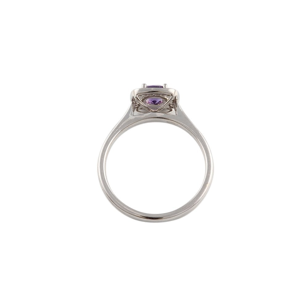 White Gold 0.08ct Micro Set Round Brilliant Diamond and 0.31ct Cushion Amethyst Cluster Wed Fit Style Ring