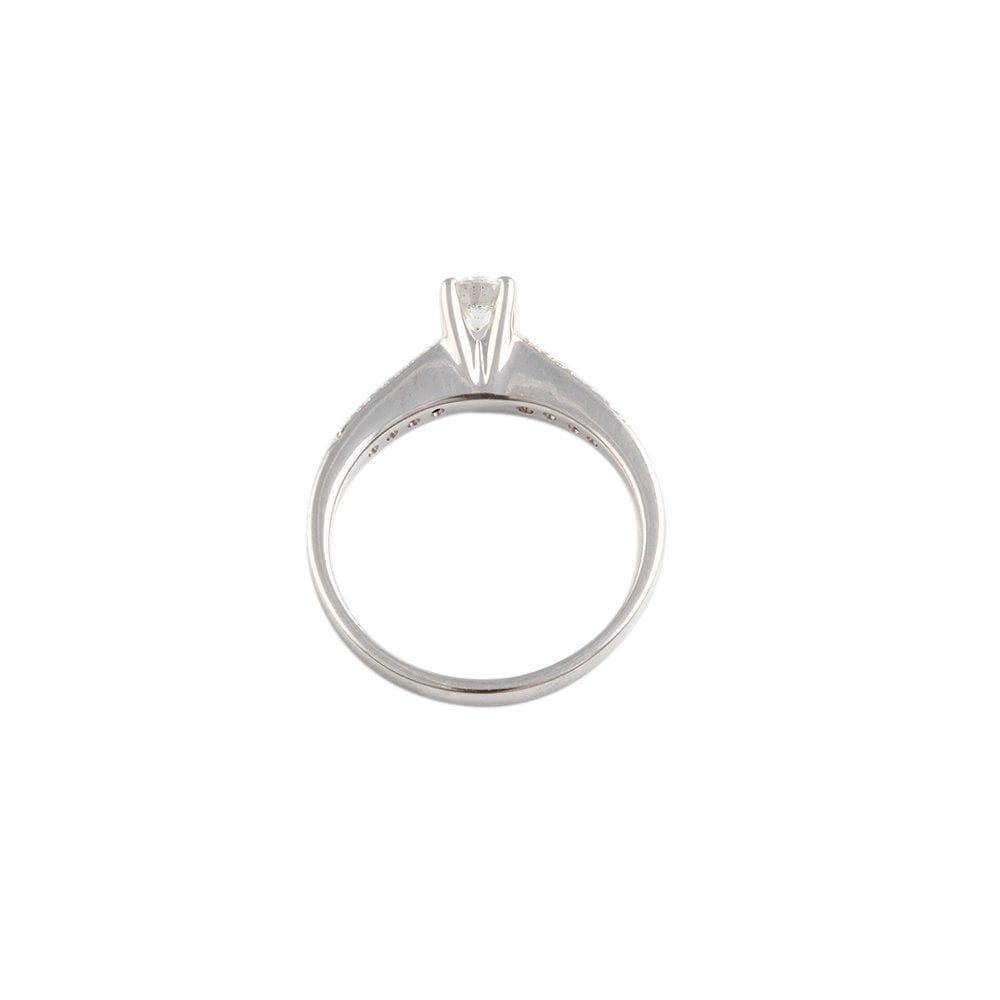 White Gold Round Brilliant Diamond Solitaire Ring With Studded Shank