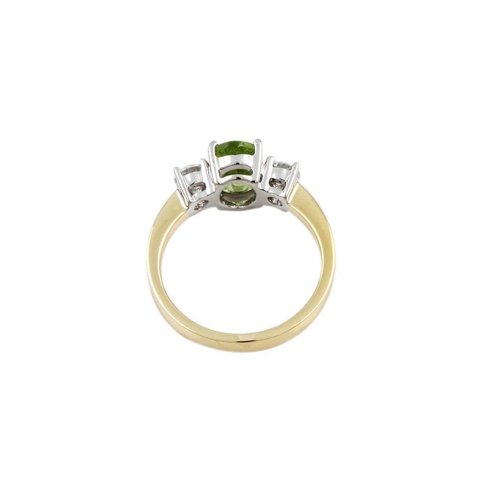 9ct Yellow and White Gold Diamond and Peridot Three Stone Ring
