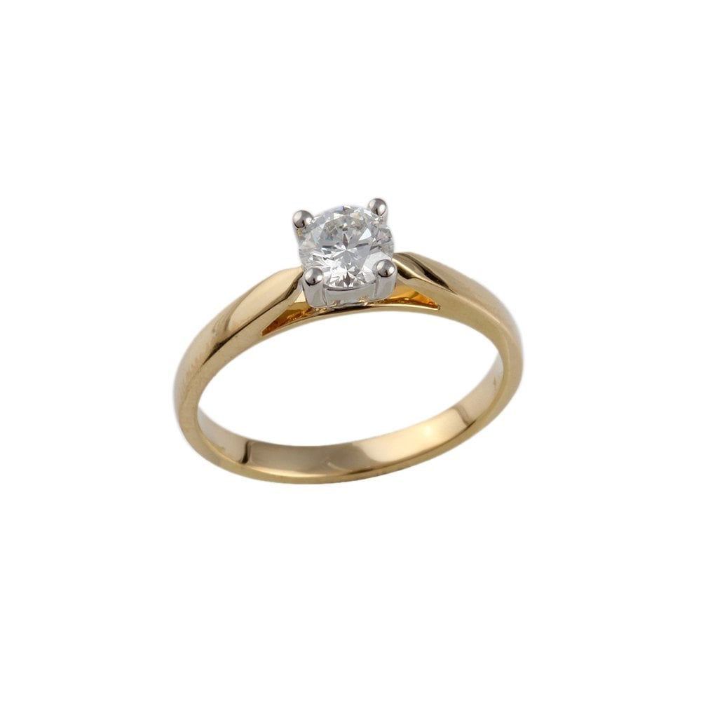 Yellow and White Gold 0.45ct Round Diamond Solitaire Ring