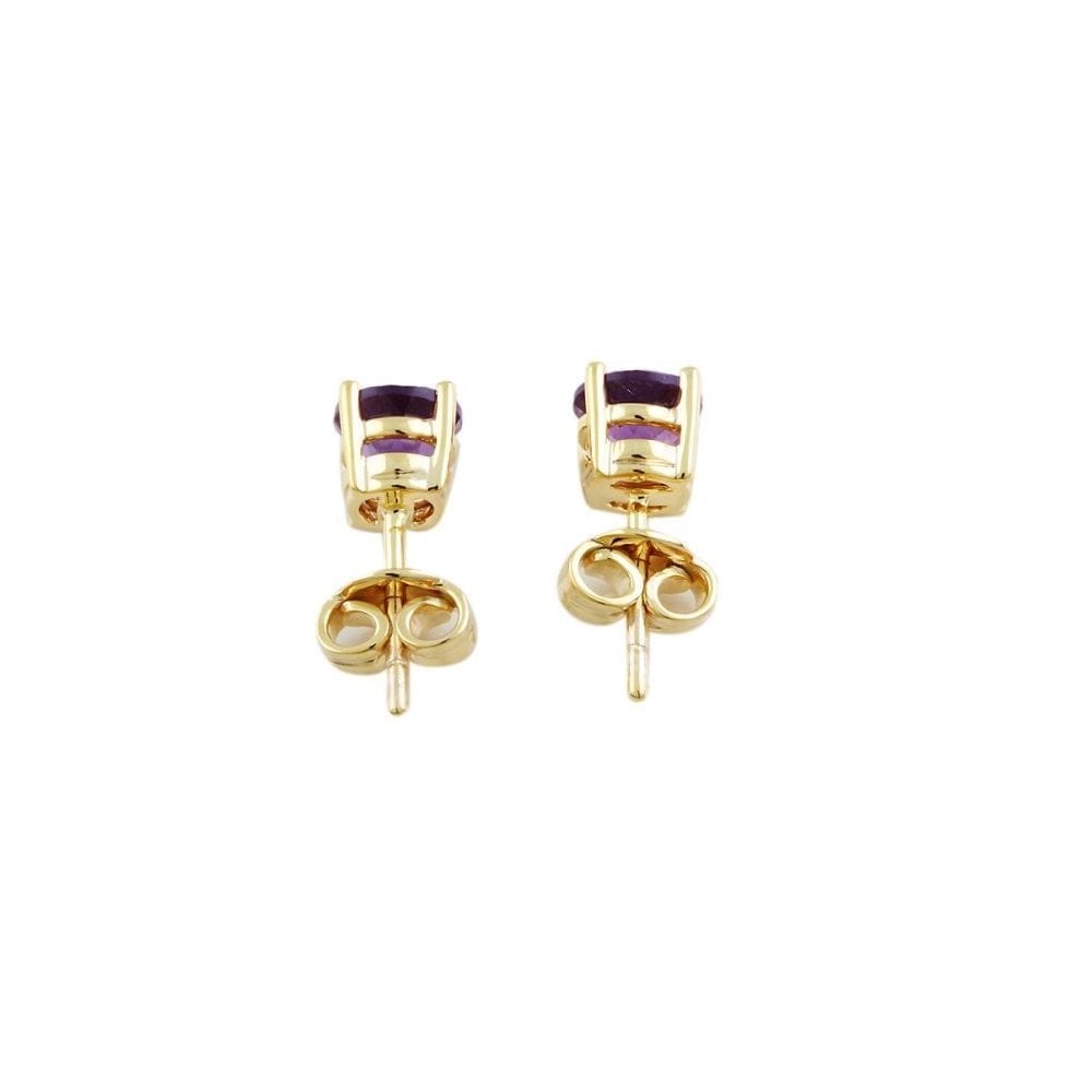 9ct Yellow Gold 1.52ct Round Amethyst Single Stone Stud Earrings