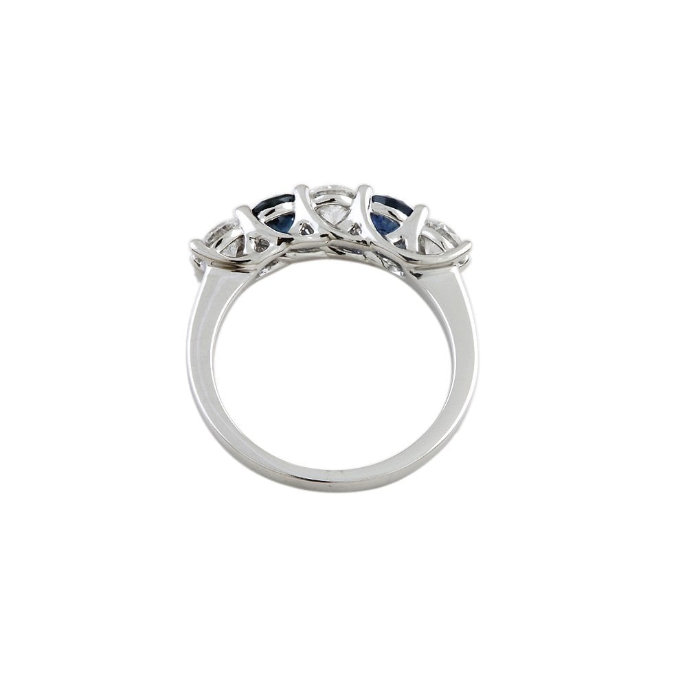 White Gold 0.78ct Round Brilliant Diamond and 0.76ct Round Blue Sapphire Five Stone Ring