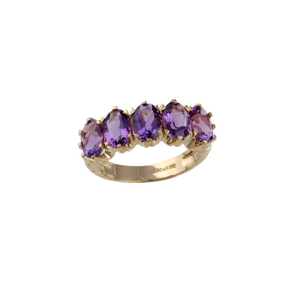 Yellow Gold 3.55ct Oval Cut Amethyst Five Stone Ring