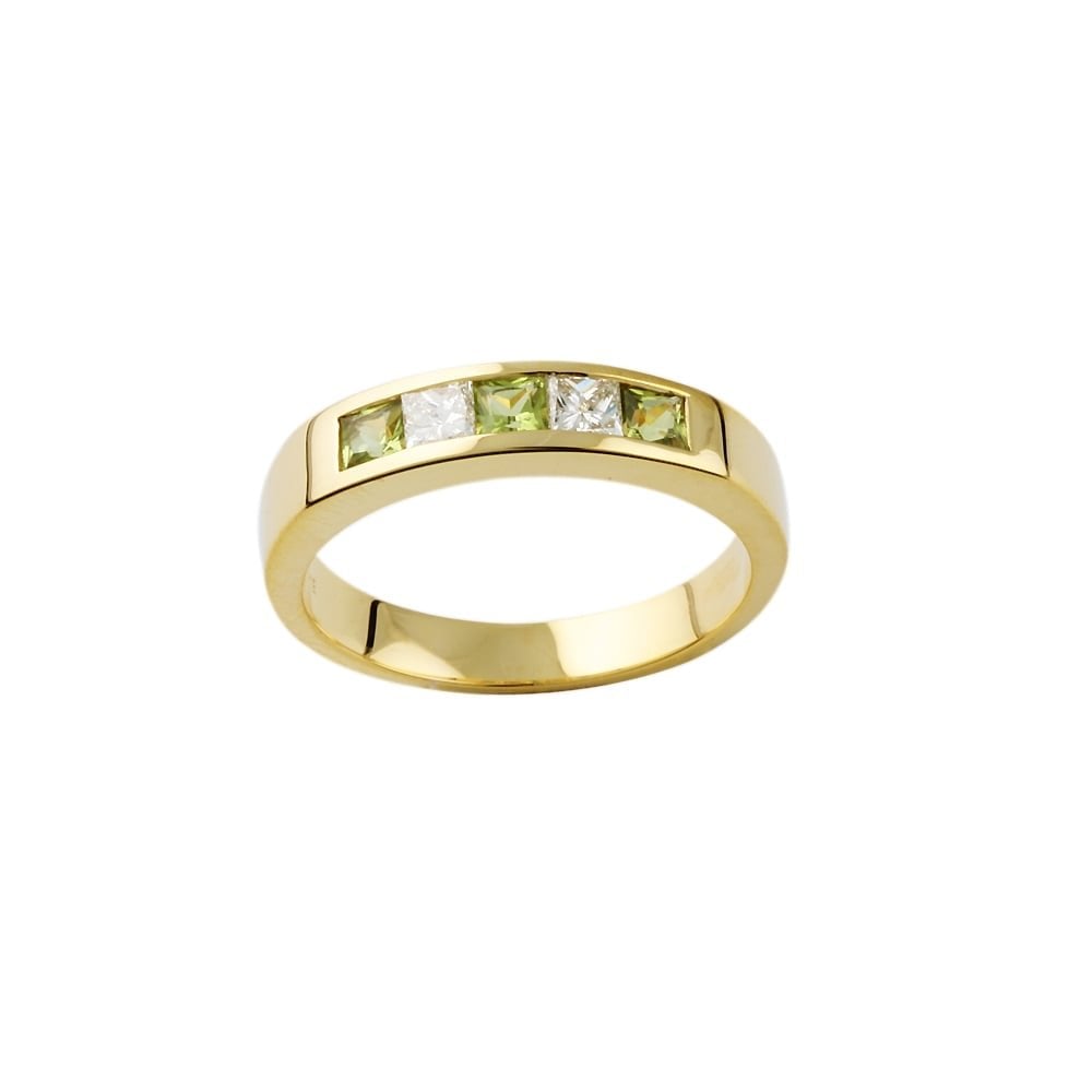 9ct Yellow Gold Diamond and Peridot Five Stone Ring