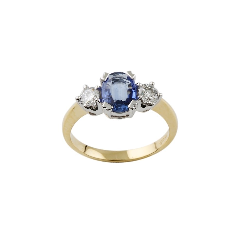 9ct Yellow and White Gold Blue Sapphire and Diamond Dress Ring