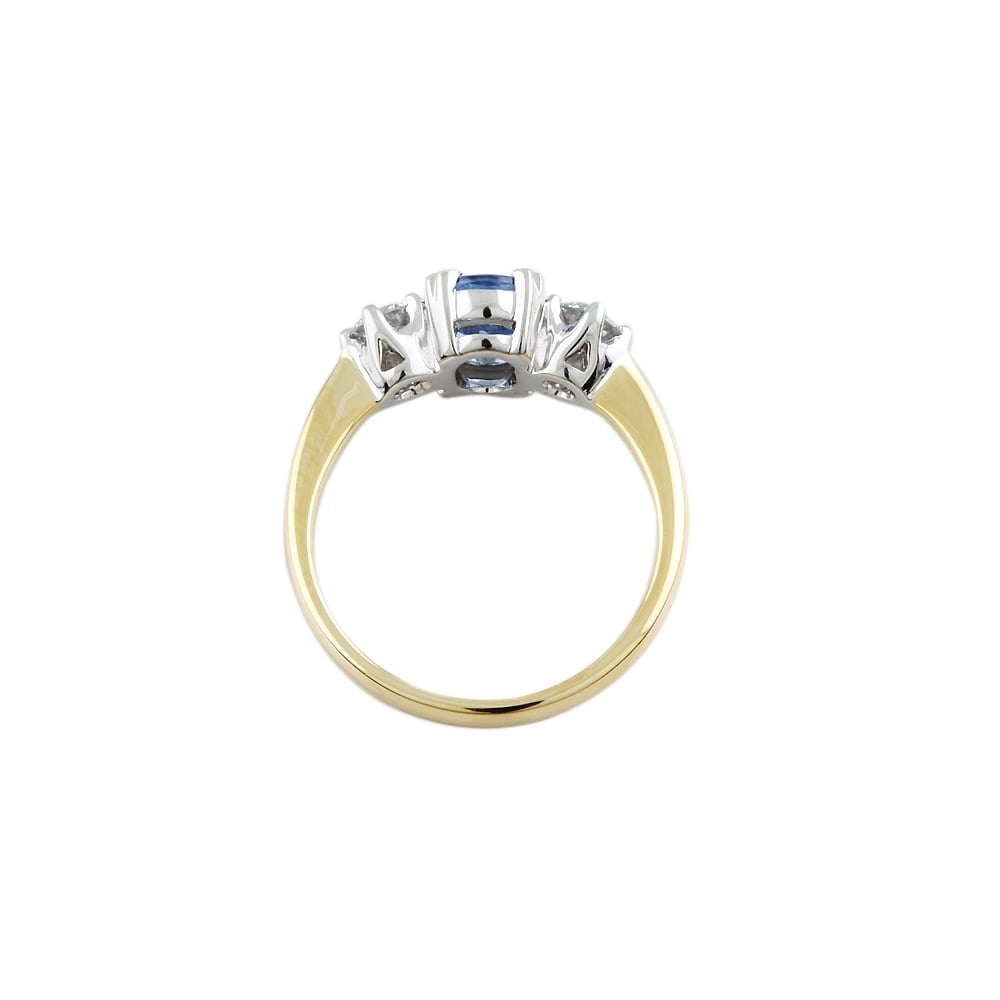 9ct Yellow and White Gold Blue Sapphire and Diamond Dress Ring