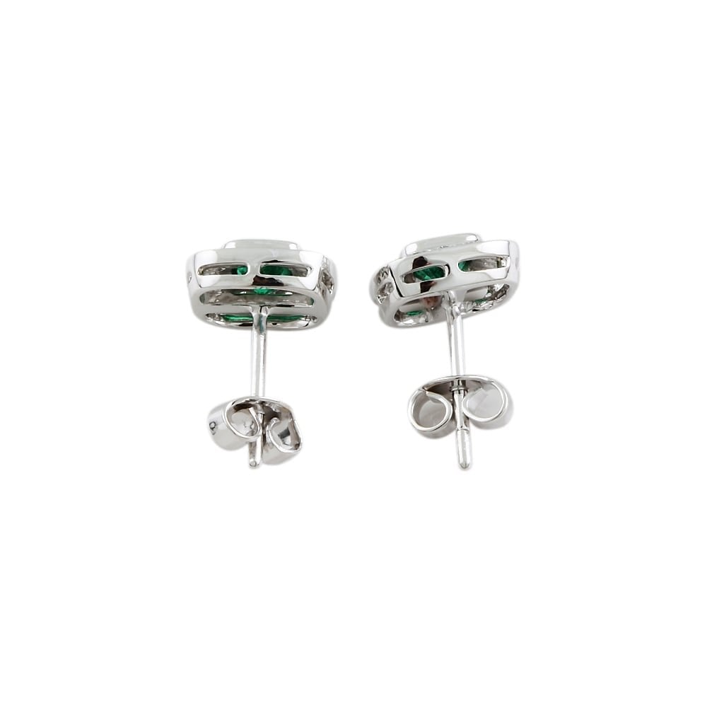 9ct White Gold Emerald and Diamond Cluster Stud Earring