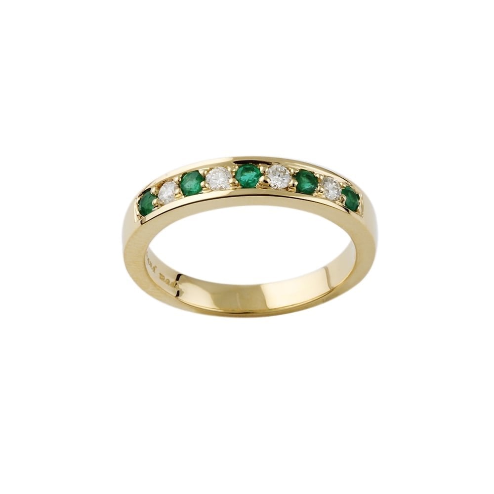 9ct Yellow Gold Emerald and Diamond Half Eternity Ring
