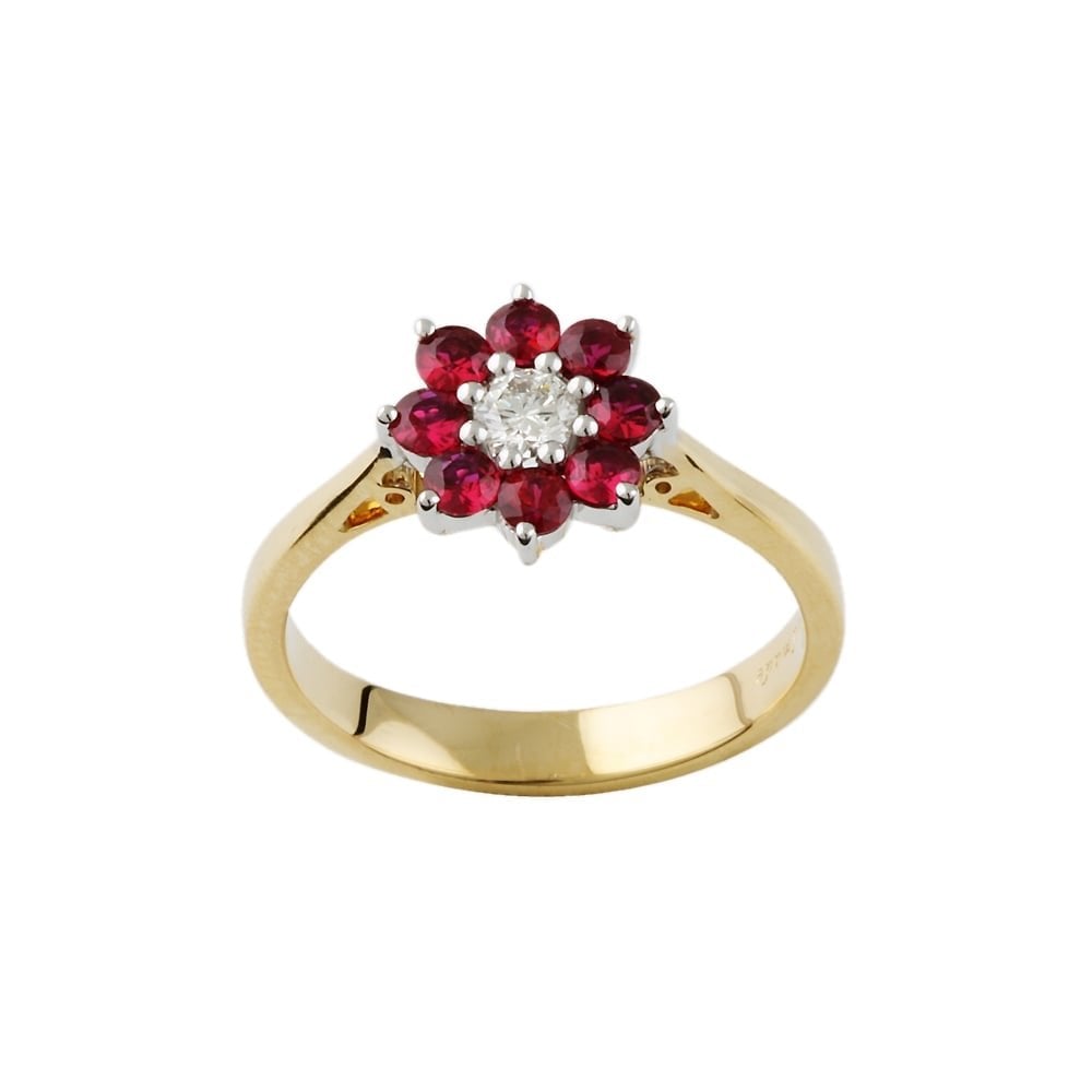 Yellow and White Gold Ruby 0.63ct with Diamond 0.16ct Cluster Ring
