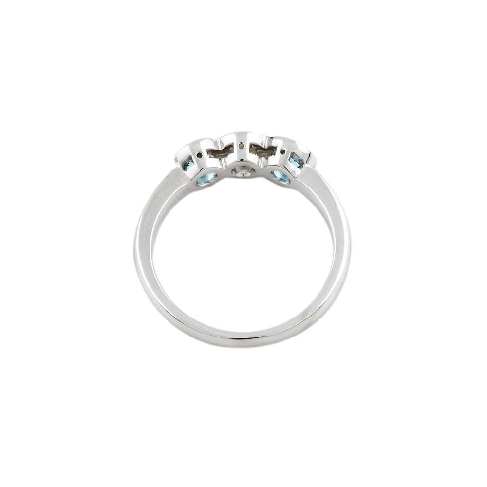 9ct White Gold Blue Topaz and Diamond Three Stone Ring