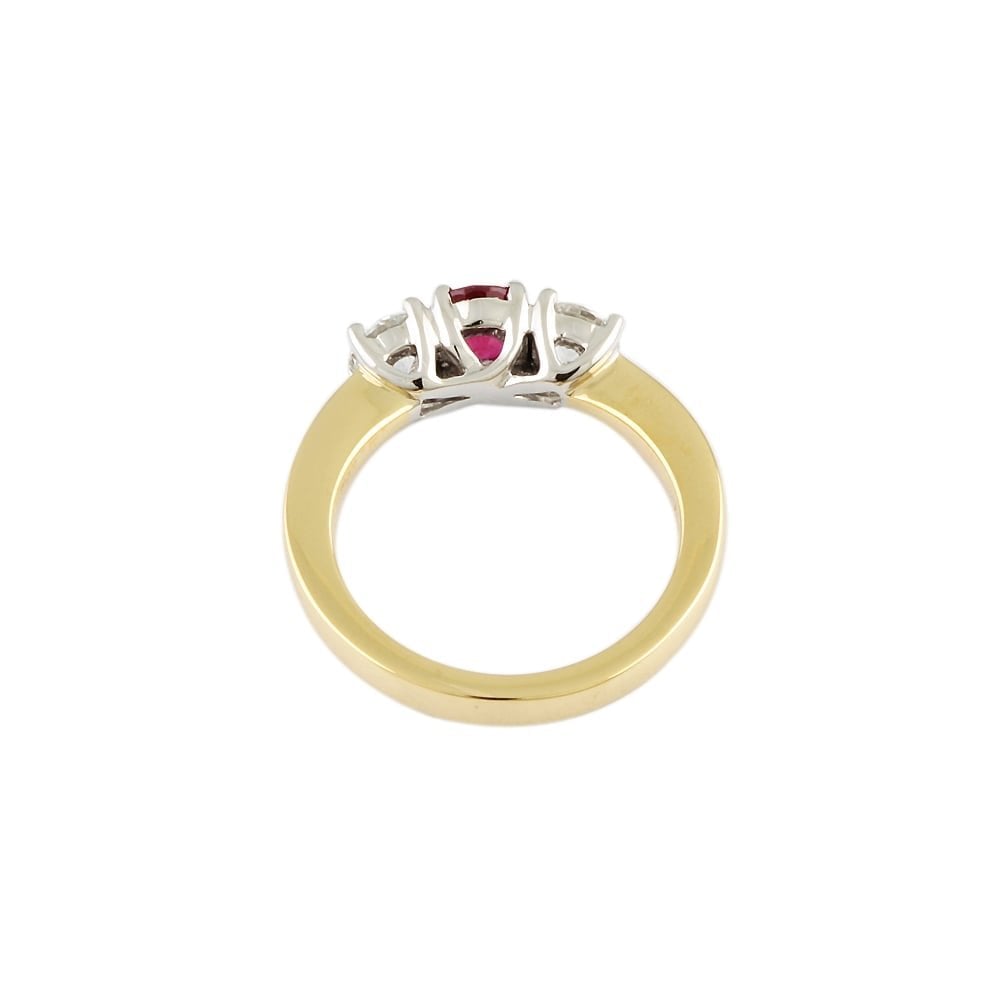 9ct Yellow and White Gold Ruby and Diamond Three Stone Ring