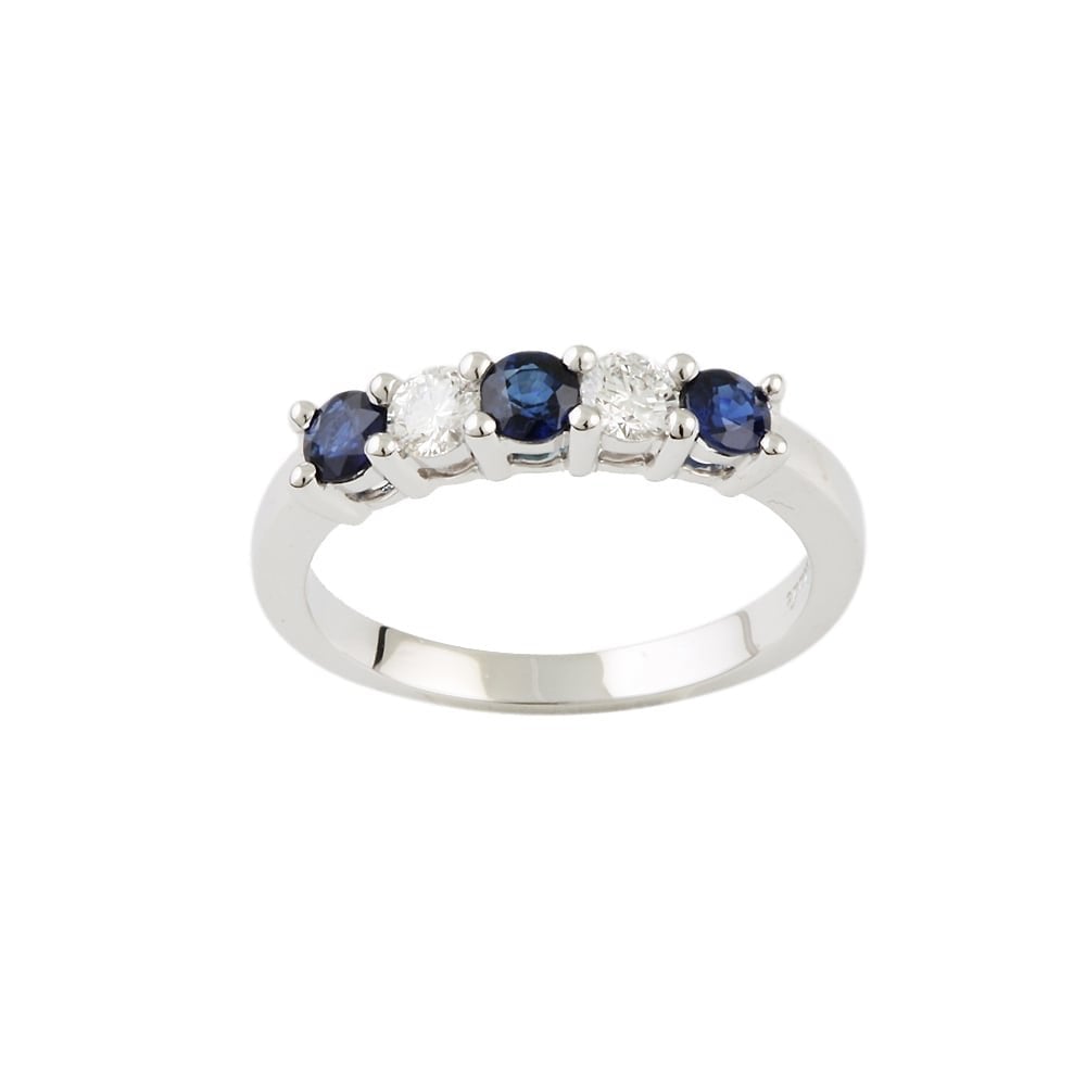 9ct White Gold Blue Sapphire and Diamond Five Stone Ring