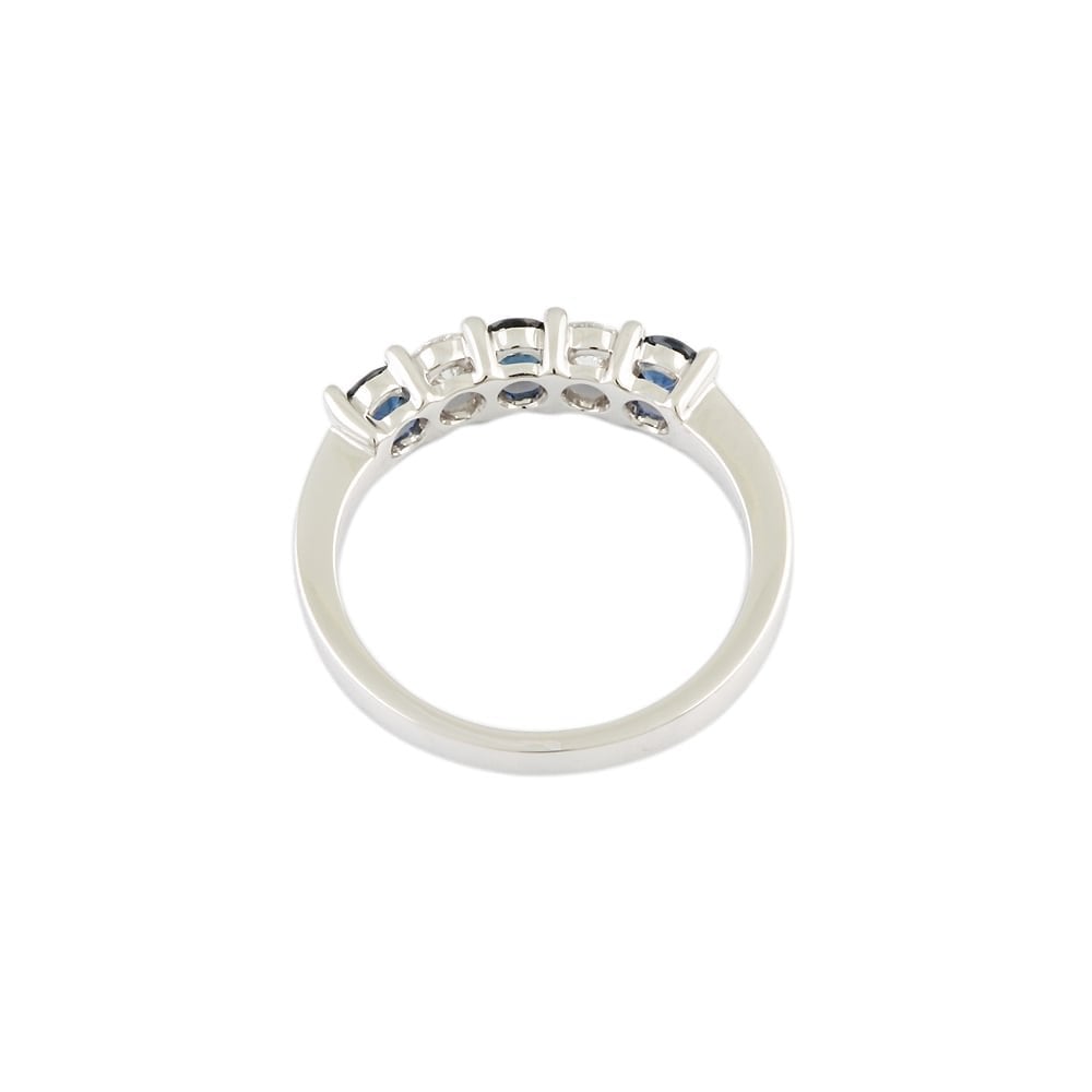 9ct White Gold Blue Sapphire and Diamond Five Stone Ring