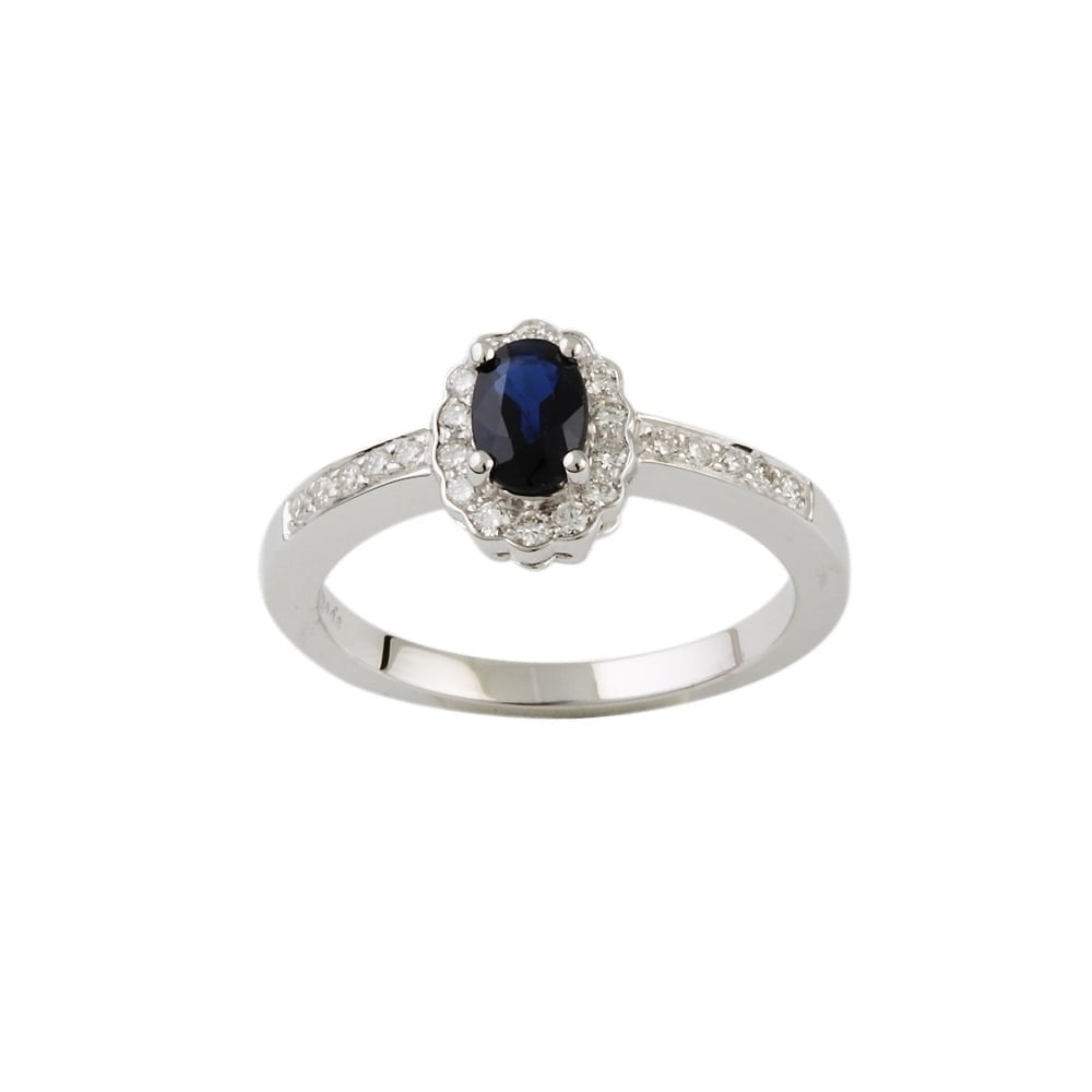 9ct White Gold Blue Sapphire and Diamond Cluster Ring