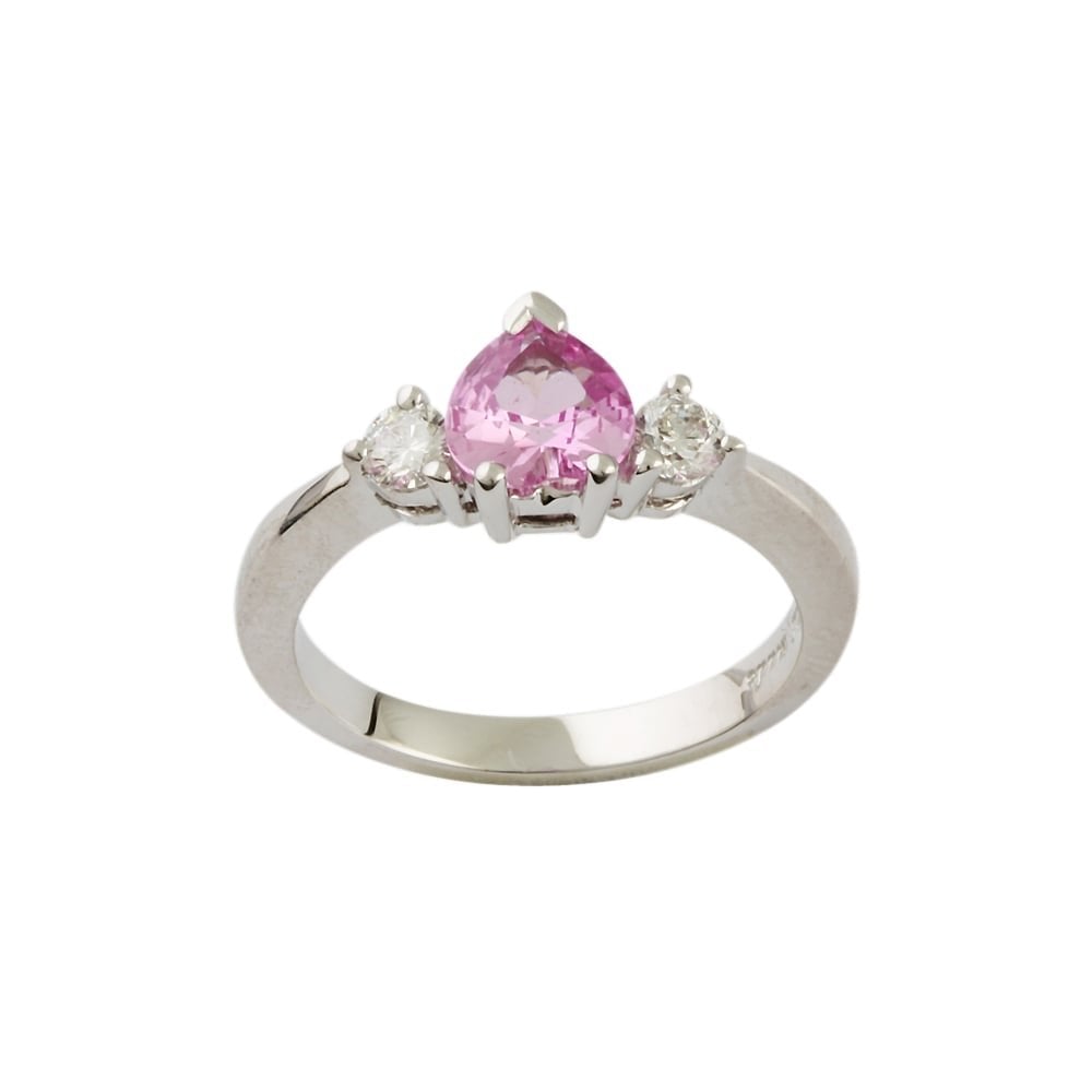 9ct White Gold Pink Sapphire and Diamond Three Stone Ring
