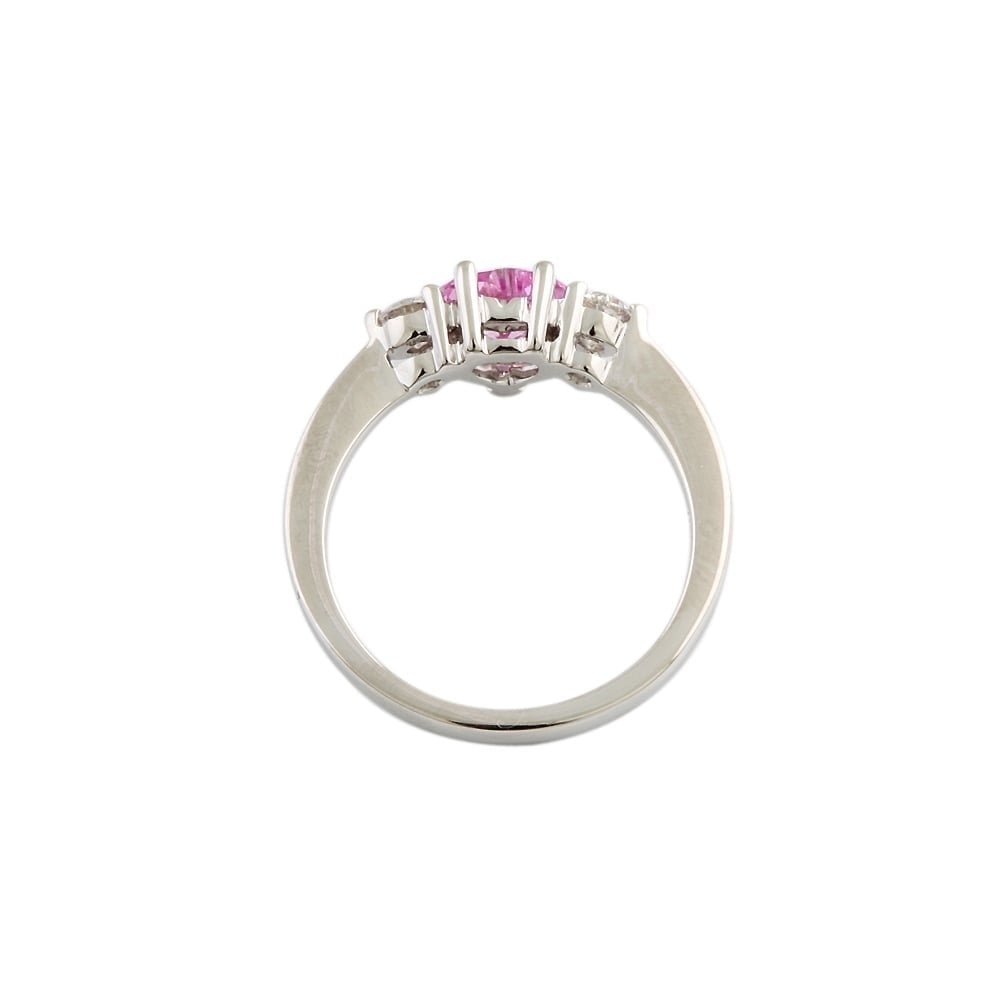 9ct White Gold Pink Sapphire and Diamond Three Stone Ring