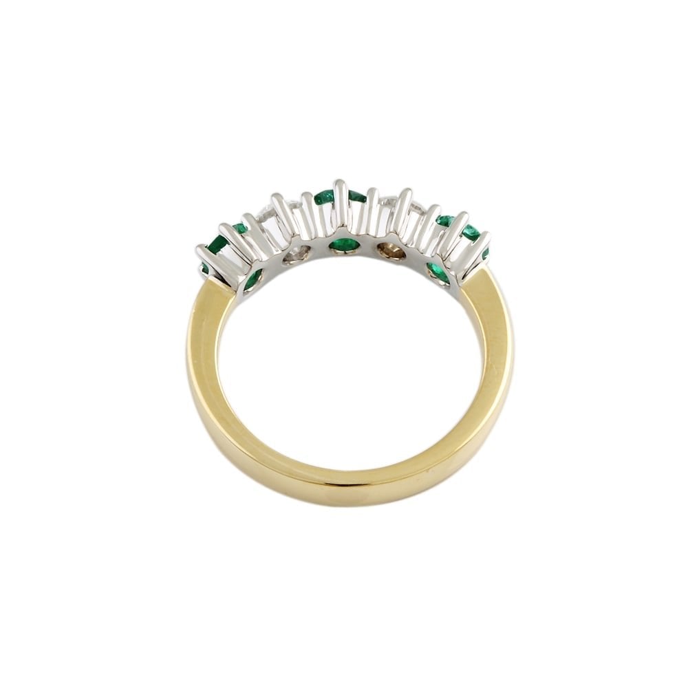 9ct Yellow and White Gold Emerald and Diamond Five Stone Ring