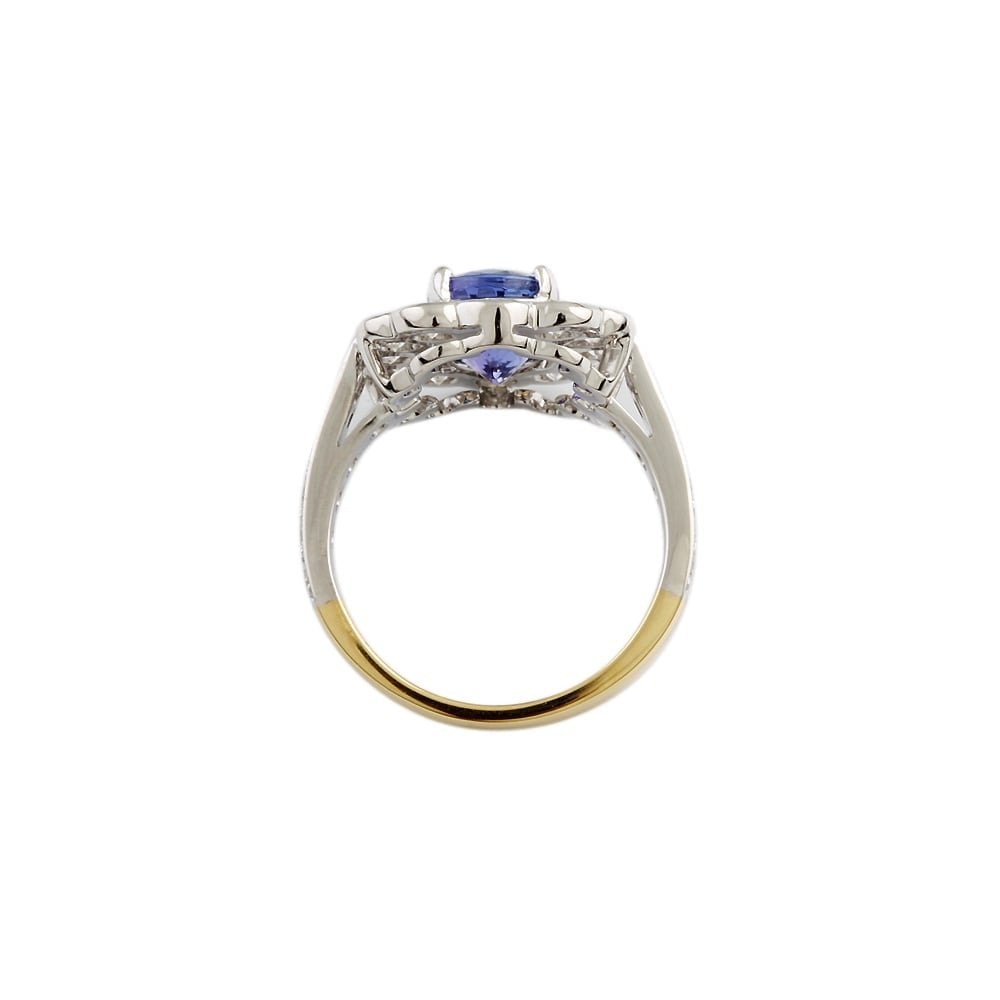 9ct Yellow and White Gold Tanzanite and Diamond Cluster Ring