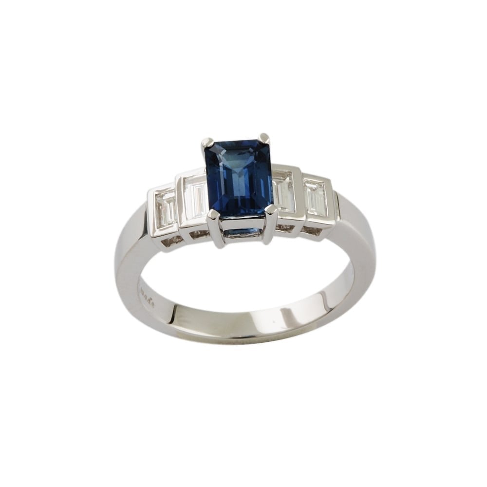 9ct White Gold Blue Sapphire 1.33ct and Diamond  0.41 Five Stone Ring